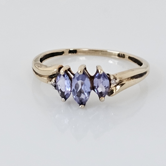 Chuck Clemency Jewelry - Solid 10K Gold Marquise Cut Genuine Tanzanite & Diamond Ring Size 7